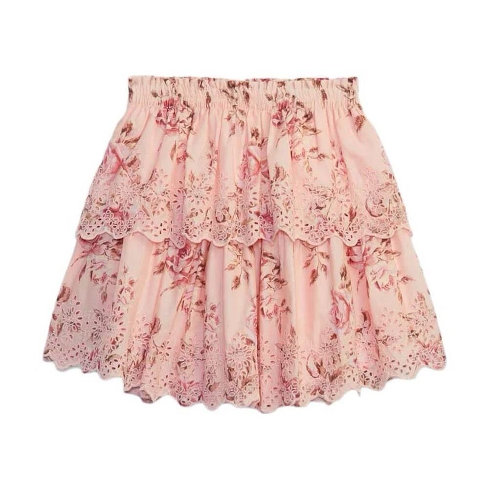 girl's Gap LoveShackFancy Pink Floral Eyelet Ruffle Skirt Cotton 2XL